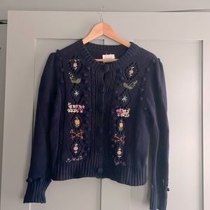 Doen Navy “Forget Me Not” knit cardigan in Size S.